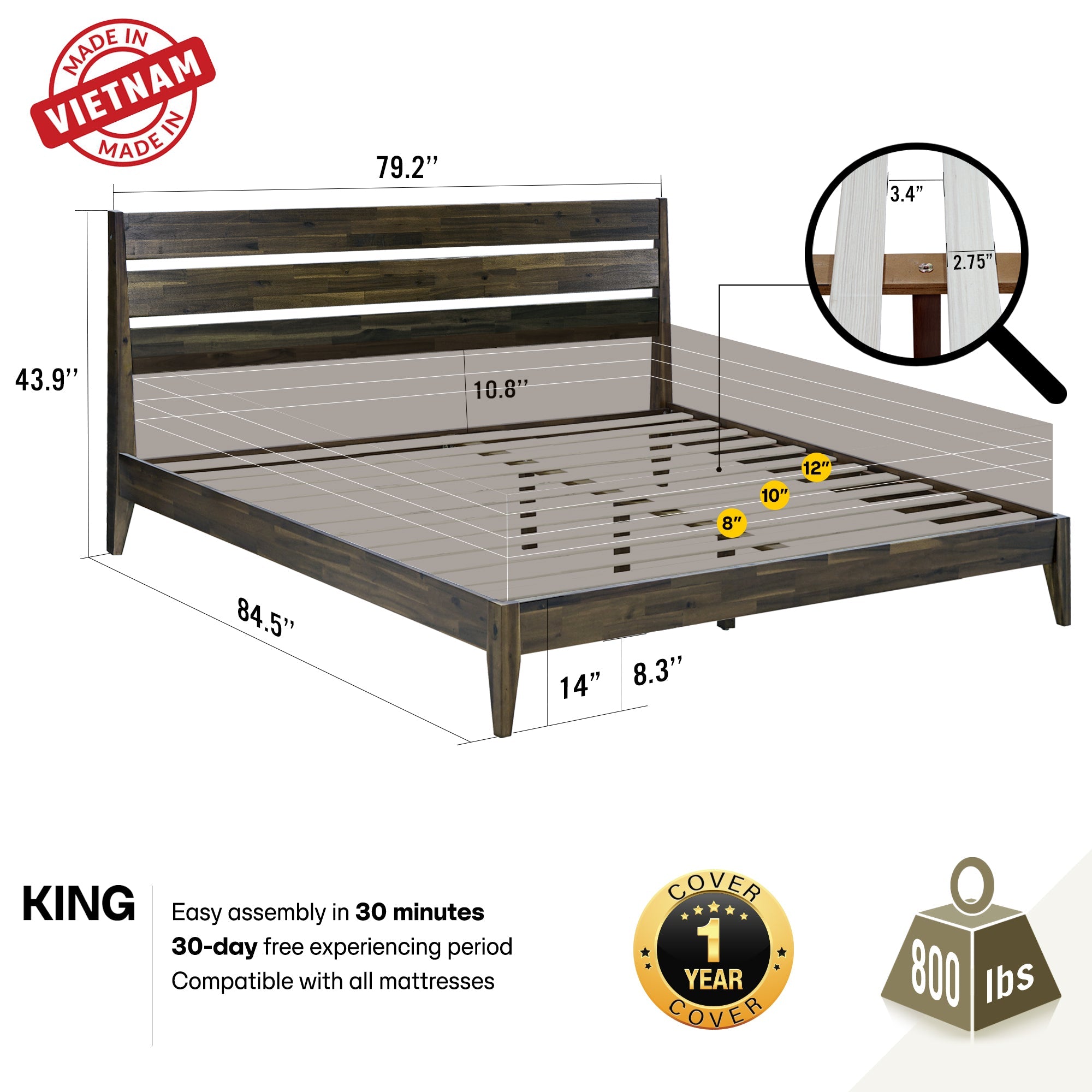 Emery Solid Wood Bed Frame