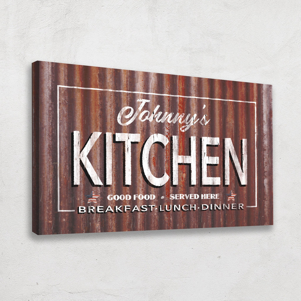 Personalized Antique Kitchen Signs - Vintage Rustic Metal Look Canvas Wall Decor