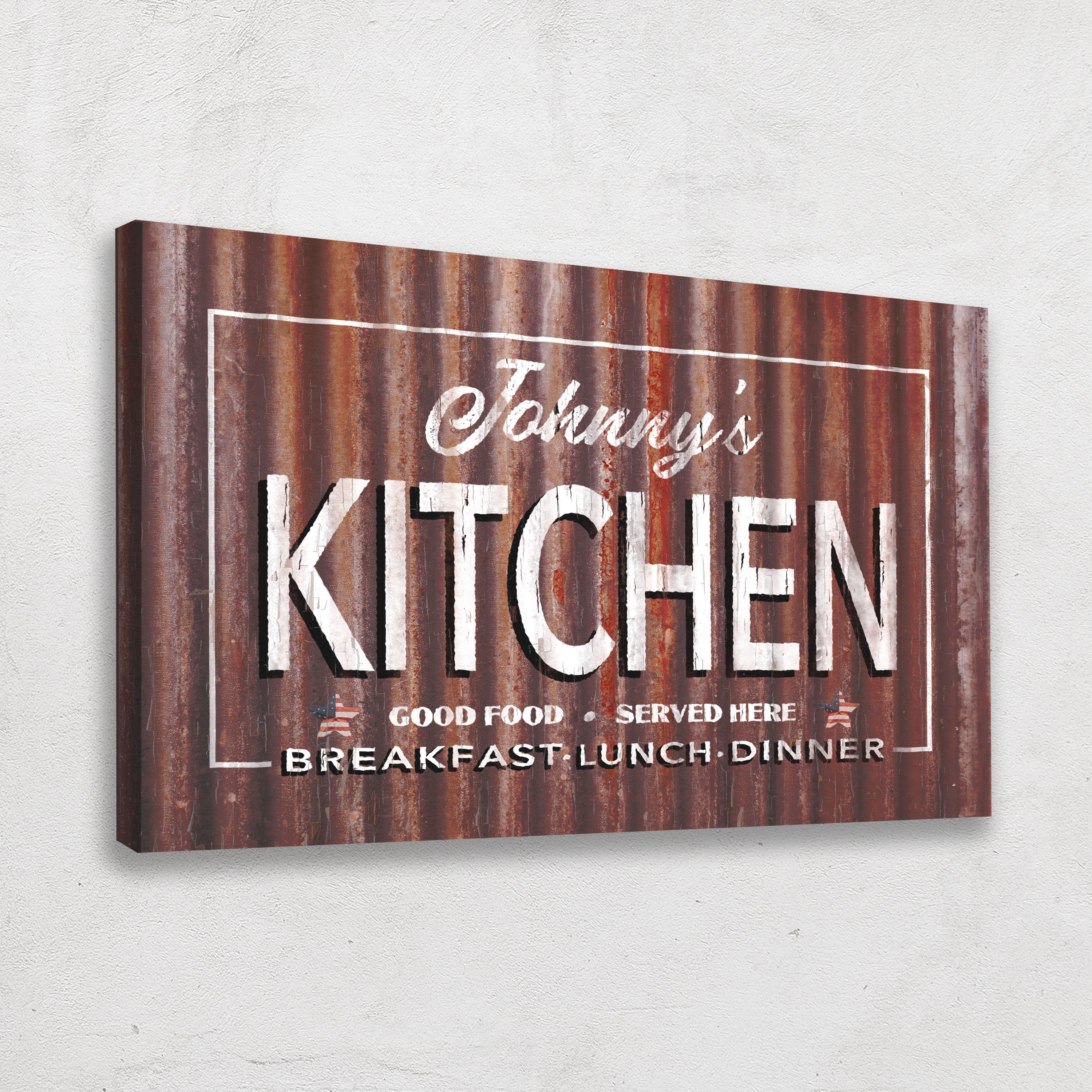 Personalized Antique Kitchen Signs - Vintage Rustic Metal Look Canvas Wall Decor